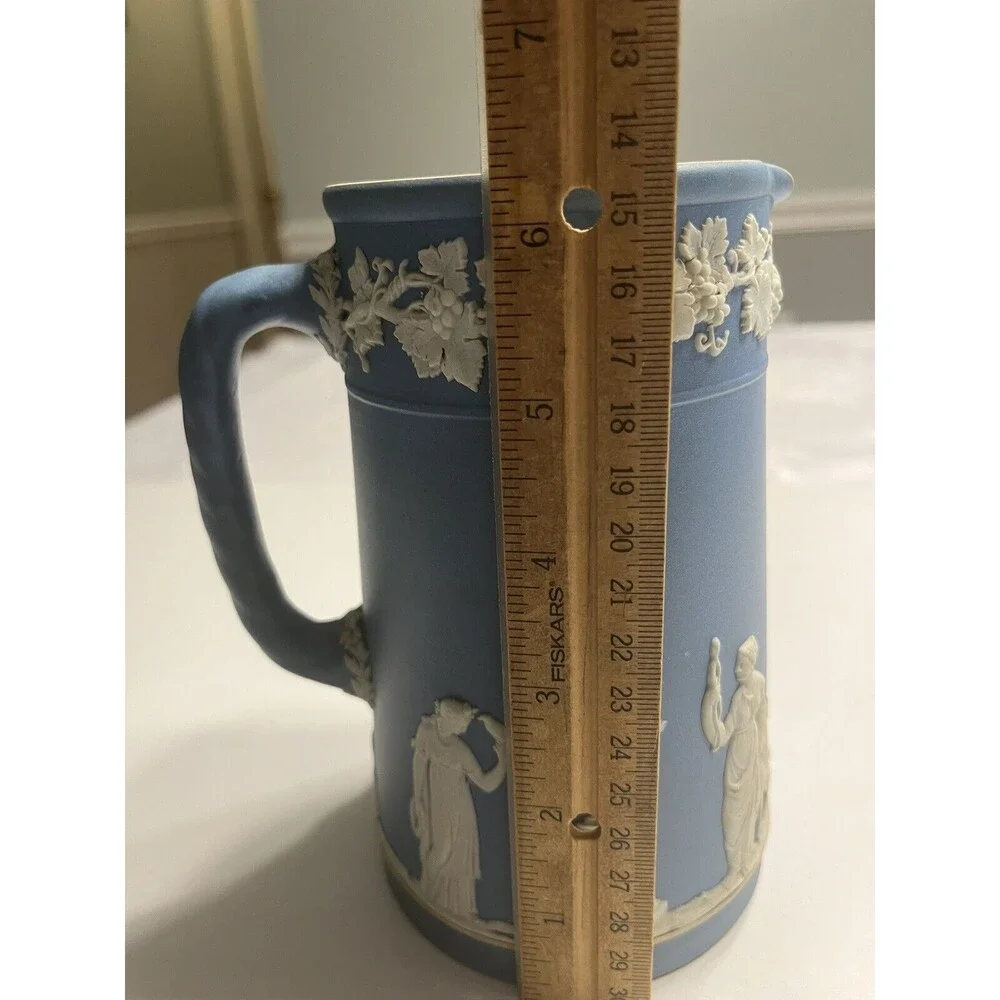 Antique 1891-1908c Wedgwood Blue Jasperware 6” Pitcher